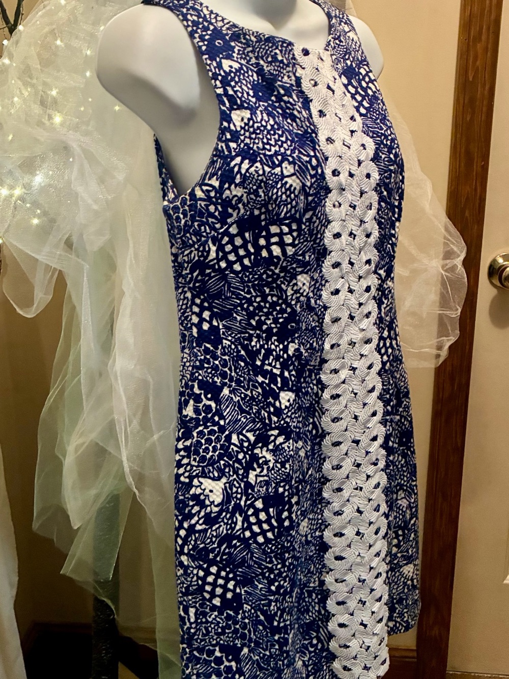 Lilly Pulitzer Navy and White Crochet-Trim Shift Dress - Picture 4 of 10